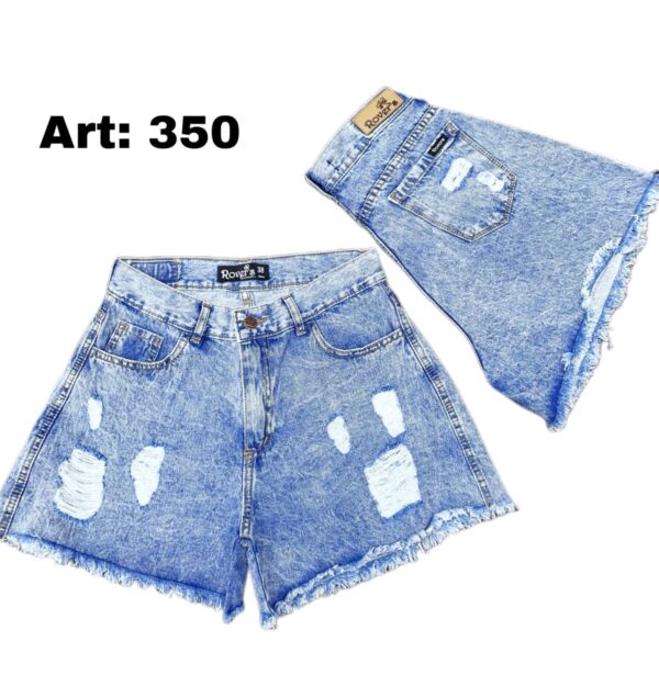Short Rígido Azul Claro Con Roturas