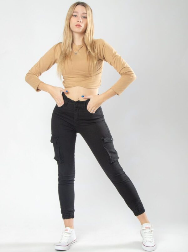 Pantalón Cargo Elastizado Negro, foto 5