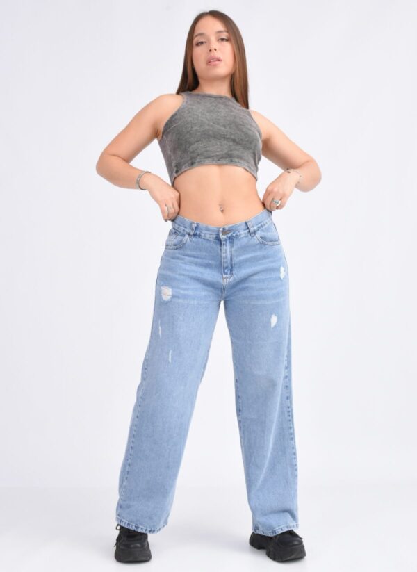 Wide Rígido Celeste Claro Con Roturas, foto 4
