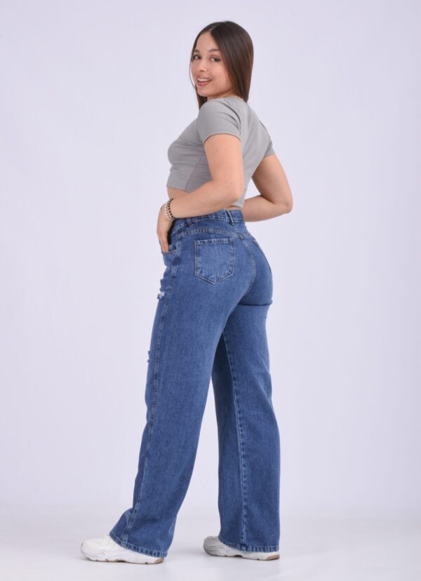 Pantalón Wide Rígido Azul Oscuro Con Roturas, foto 4
