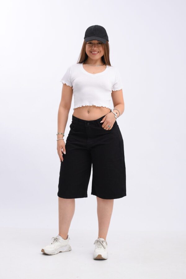 Bermuda Baggy Tiro Medio Rígido Negro, foto 3