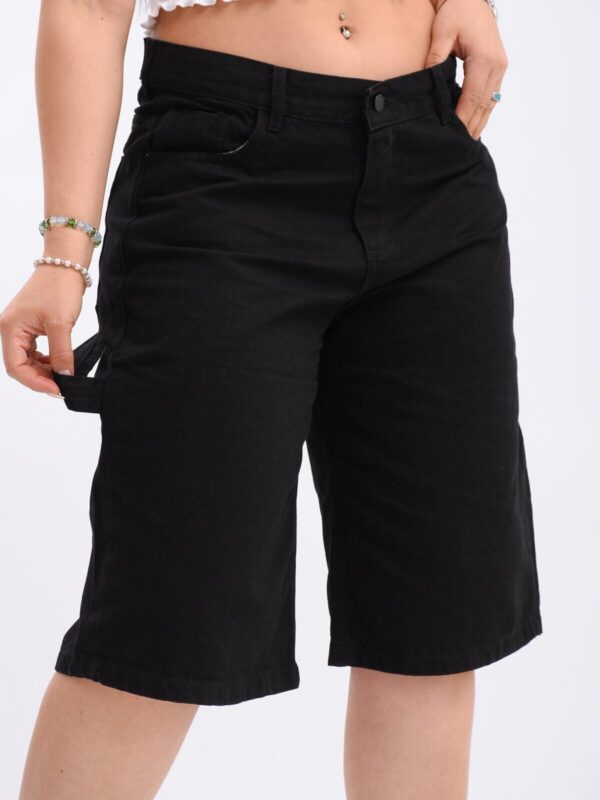 Bermuda Baggy Tiro Medio Rígido Negro