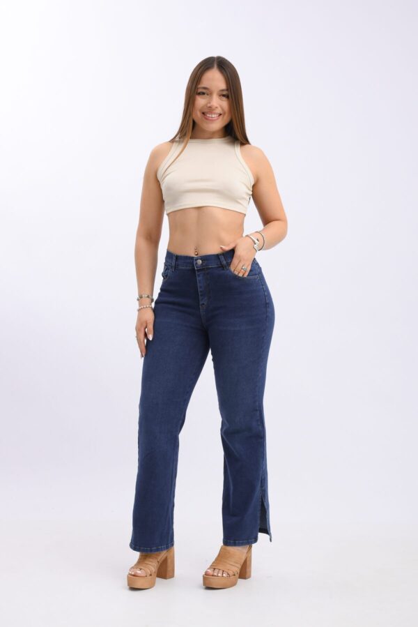 Jean Wide Leg Elastizado Azul Con Avertura En La Bota, foto 4
