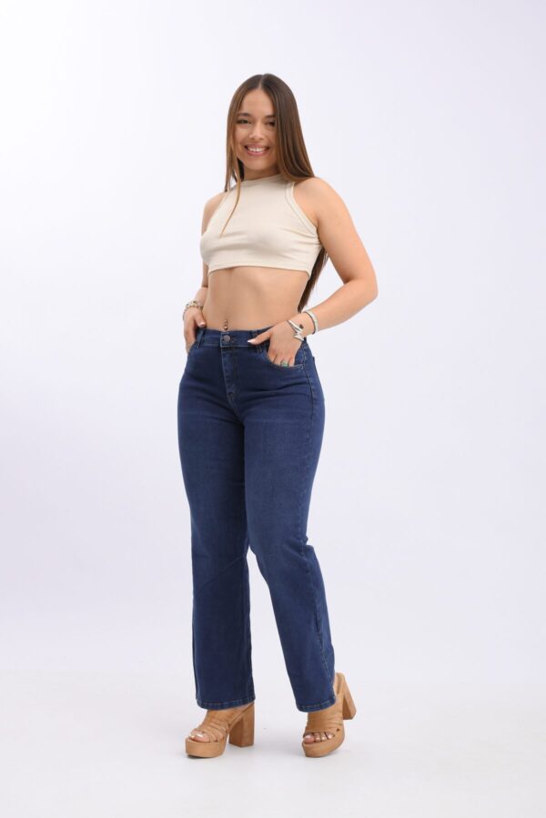 Jean Wide Leg Elastizado Azul Con Avertura En La Bota, foto 5
