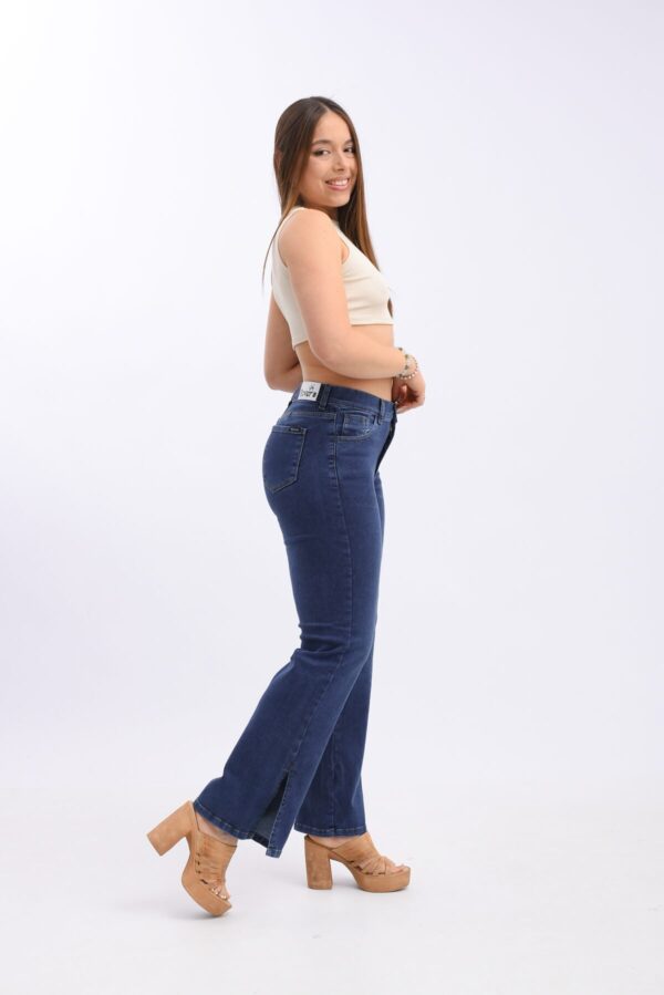 Jean Wide Leg Elastizado Azul Con Avertura En La Bota, foto 6