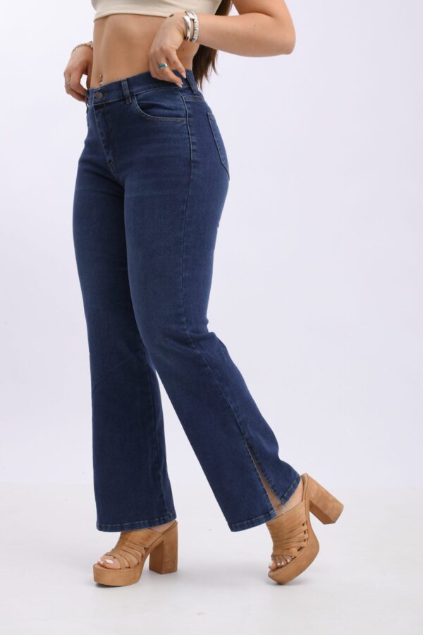 Jean Wide Leg Elastizado Azul Con Avertura En La Bota