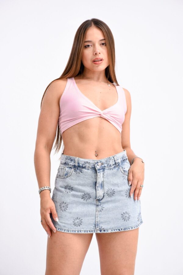 Doble Short Pollera Rígido Azul Claro Floral, foto 5