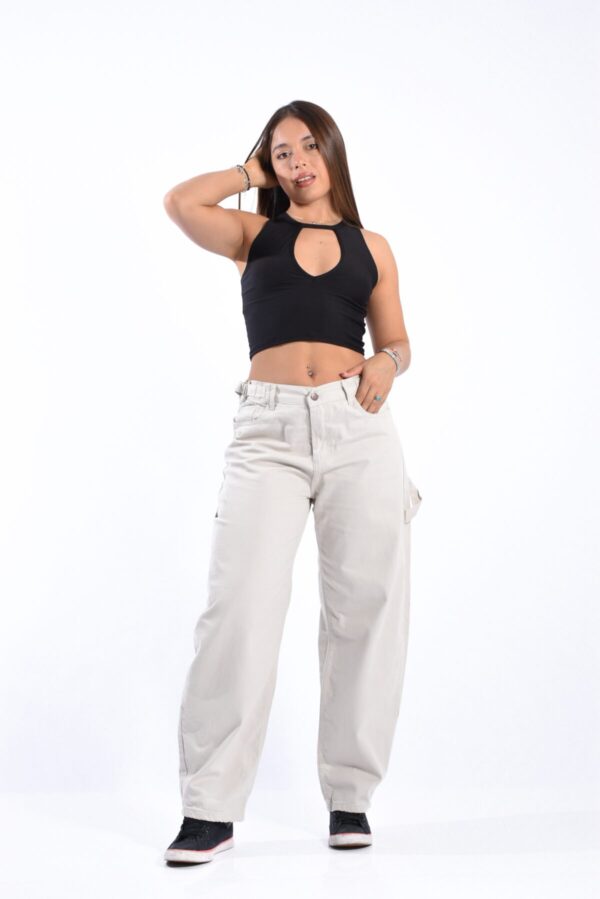 Baggy Carpintero Rígido Beige Con Cintura Reguladora, foto 6