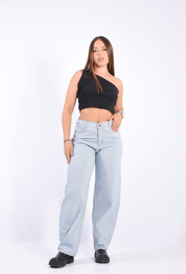 Baggy Carpintero Rígido Celeste Rayado Con Cintura Reguladora, foto 6