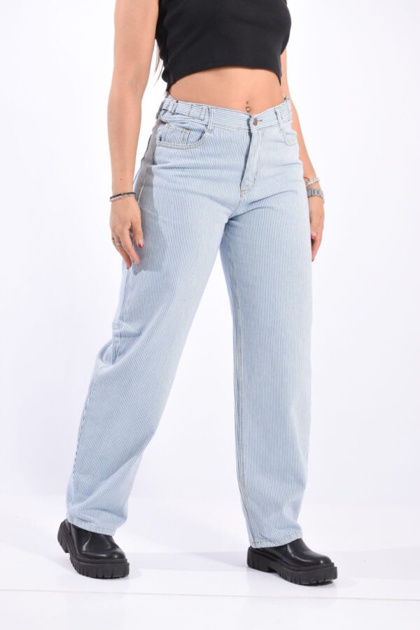 Baggy Carpintero Rígido Celeste Rayado Con Cintura Reguladora, foto 4