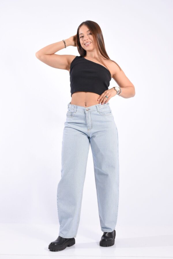 Baggy Carpintero Rígido Celeste Rayado Con Cintura Reguladora, foto 5