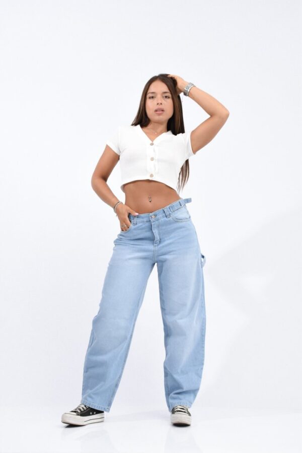 Jean Baggi Rigido Celeste Carpintero Con Cintura Reguladora, foto 5