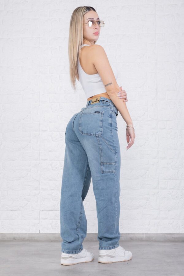 Baggy Carpintero Rígido Celeste Matizado Con Cintura Reguladora, foto 5