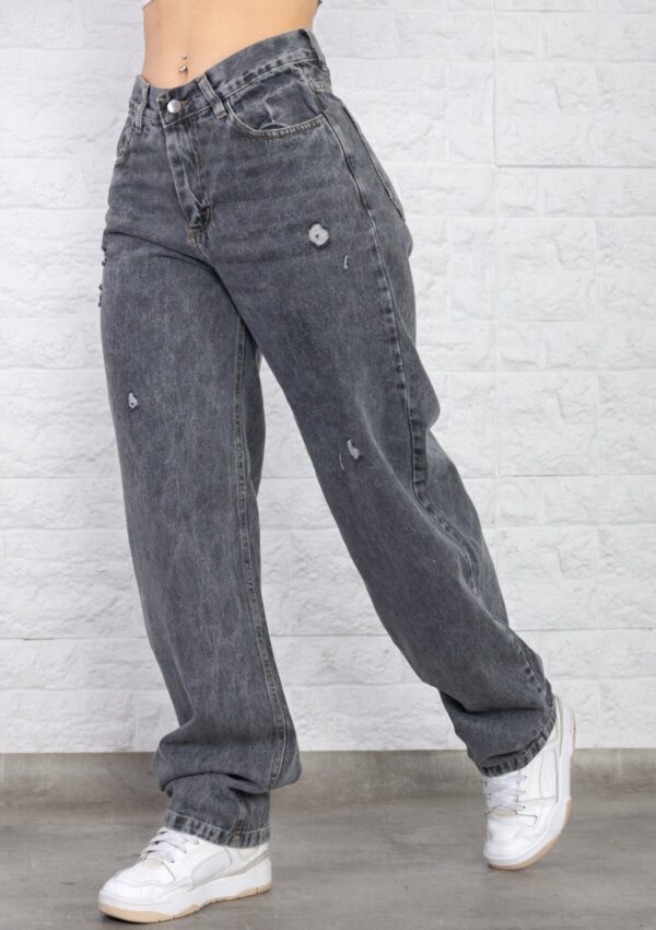 Baggy Rígido Gris Oscuro Con Roturas