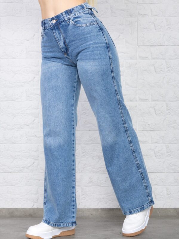 Wide Rígido Azul Gastado Con Cintura Reguladora