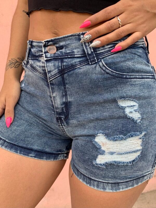 Short Elastizado Azul Nevado Con Roturas